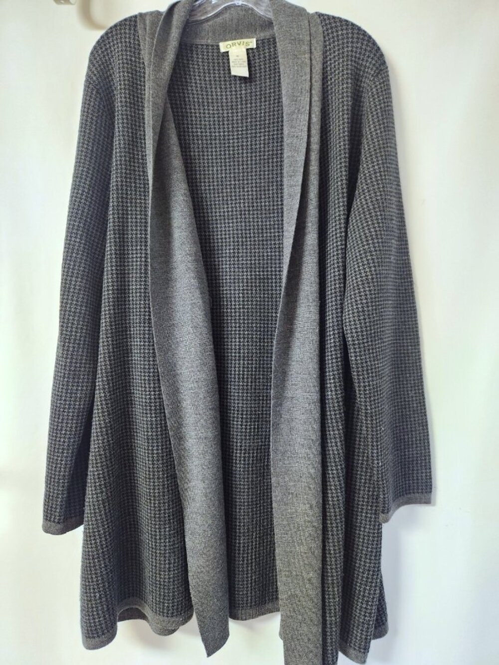 Orvis Wool Waterfall Cardigan Black Gray Houndstooth XL